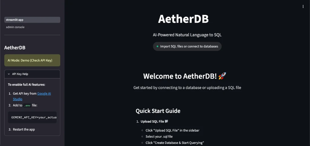 AETHERDB screenshot